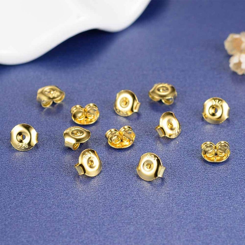 DELECOE 18K Yellow Gold Plated Earring Replacements, 925 Sterling Silver Earring Backs - Hypoallergenic, Secure - 12PCS/6 Pair - Image 2
